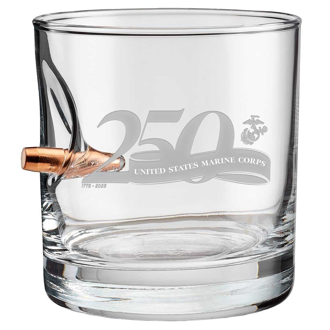 Military 250th Anniversary Glasses 11oz Rocks Glass Marine Corps Bullet