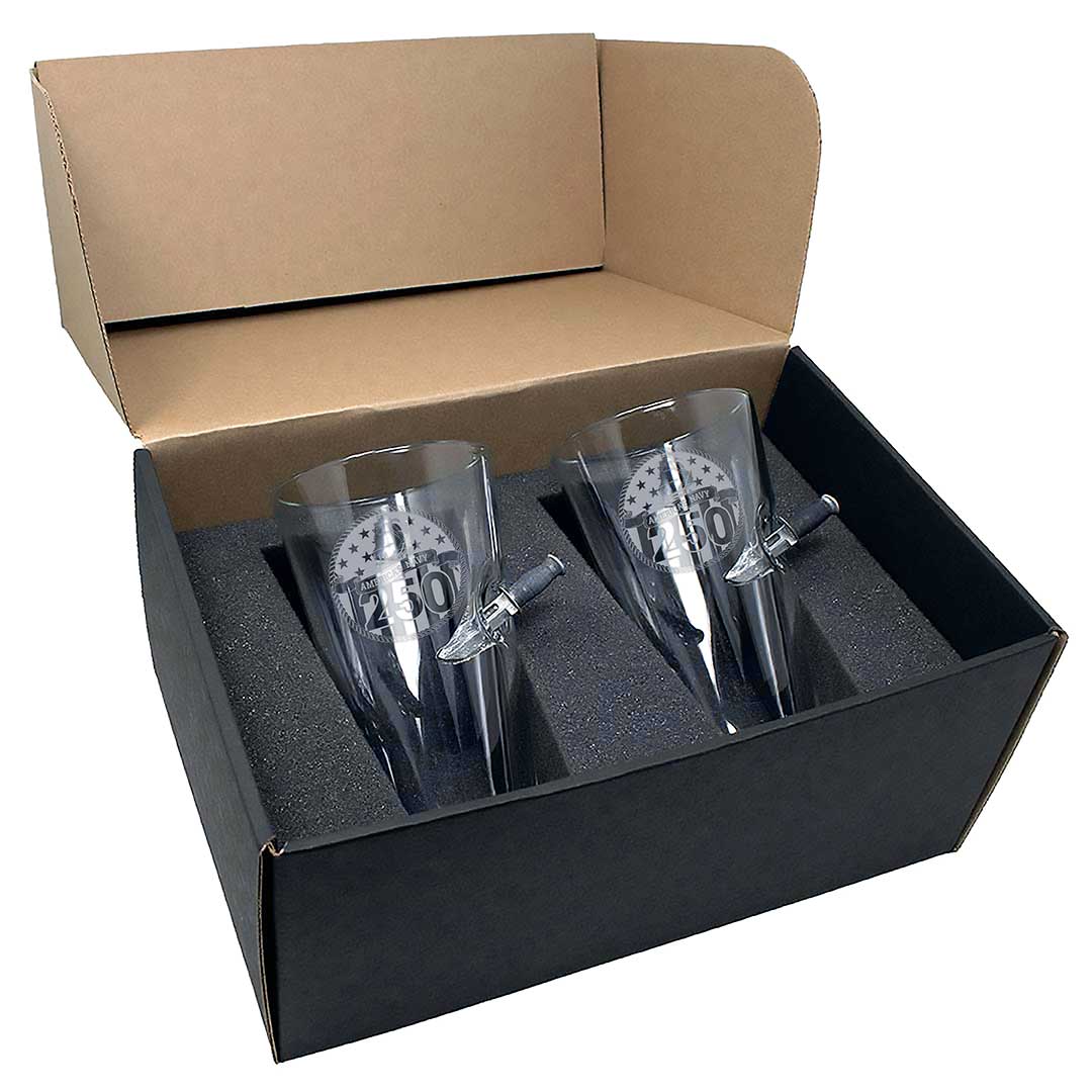Military 250th Anniversary Glasses Pint Glass Gift Set (2 Glasses) Navy Combat Knife