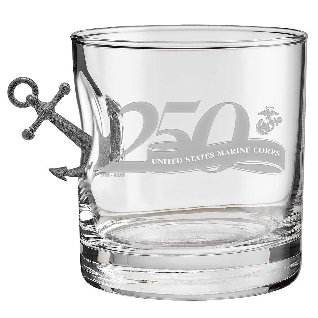 Military 250th Anniversary Glasses 11oz Rocks Glass Marine Corps Anchor