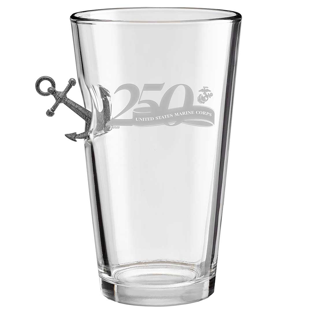 Military 250th Anniversary Glasses 16oz Pint Glass Marine Corps Anchor