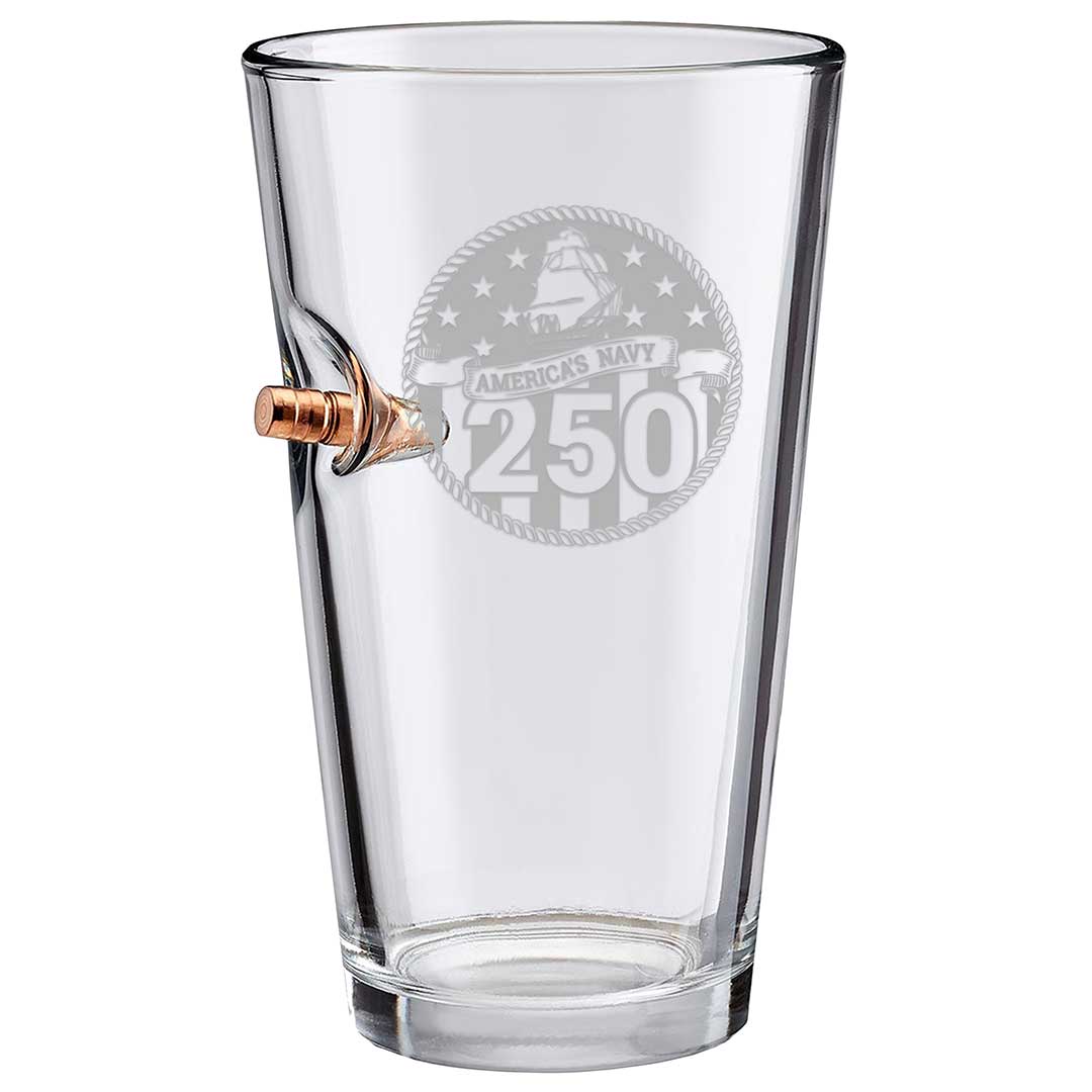 Military 250th Anniversary Glasses 16oz Pint Glass Navy Bullet