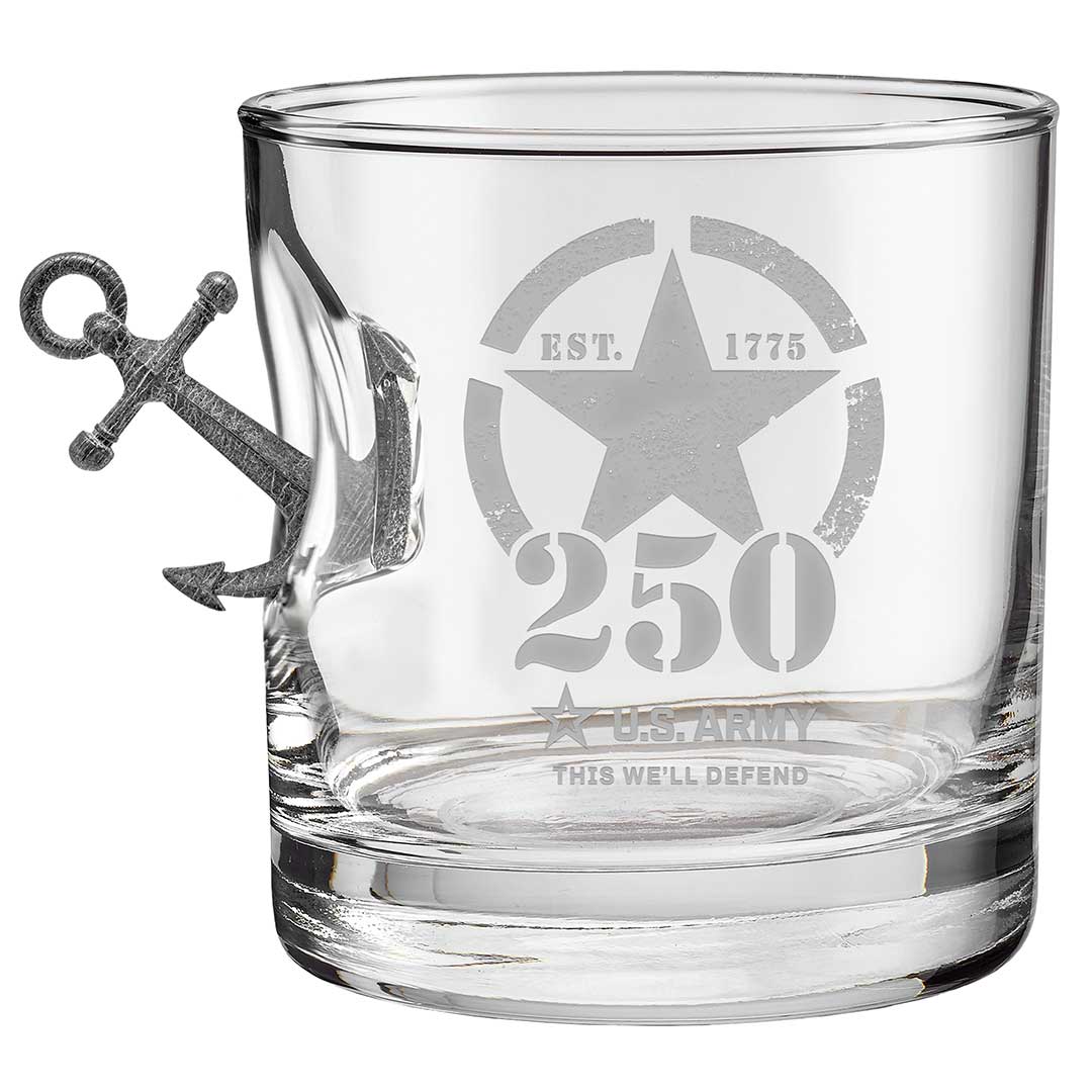 Military 250th Anniversary Glasses 11oz Rocks Glass Army Anchor