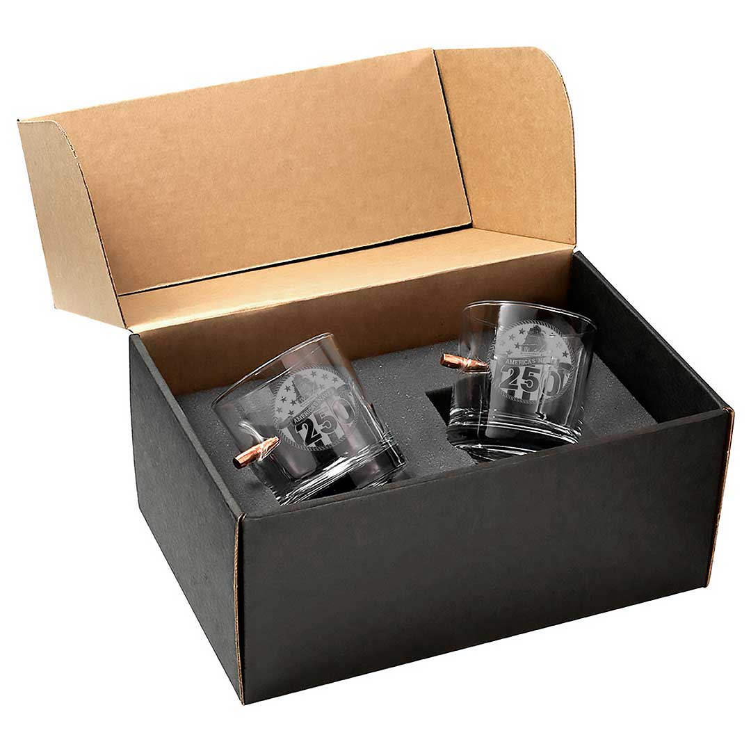 Military 250th Anniversary Glasses Rocks Glass Gift Set (2 Glasses) Navy Bullet
