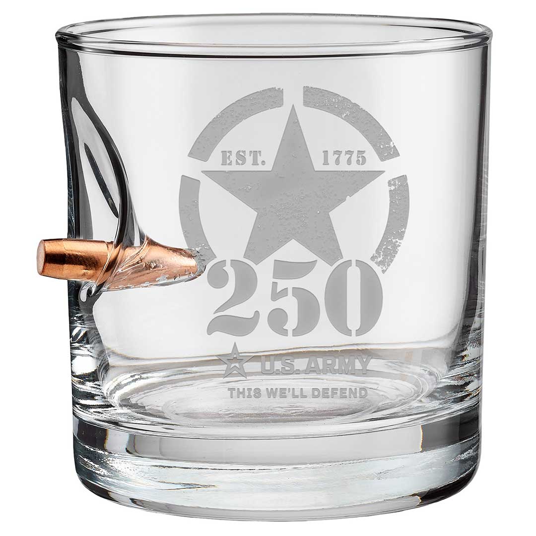 Military 250th Anniversary Glasses 11oz Rocks Glass Army Bullet