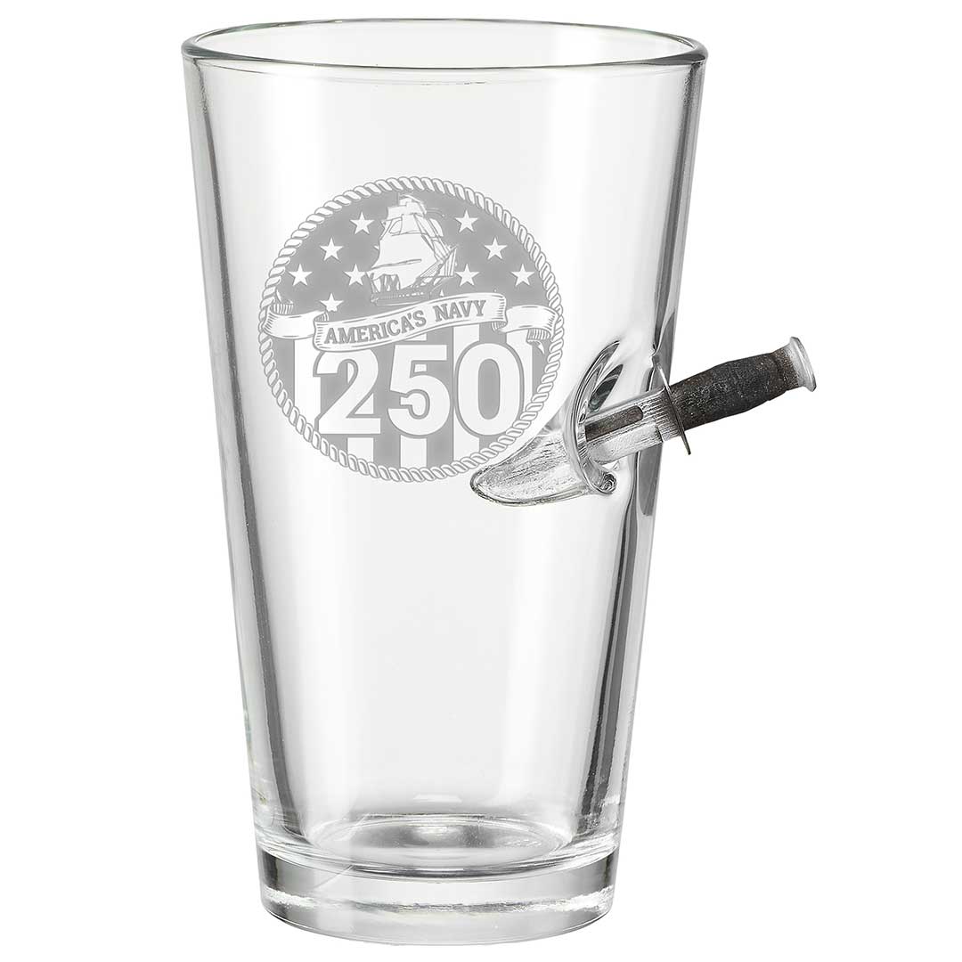 Military 250th Anniversary Glasses 16oz Pint Glass Navy Combat Knife