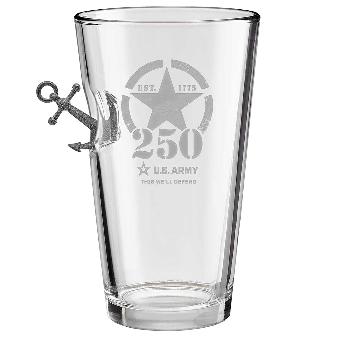 Military 250th Anniversary Glasses 16oz Pint Glass Army Anchor