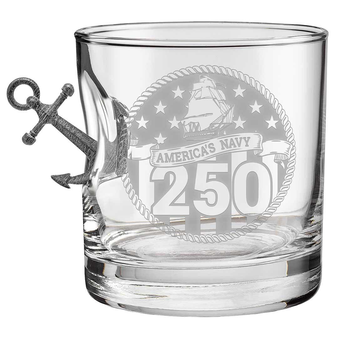 Military 250th Anniversary Glasses 11oz Rocks Glass Navy Anchor