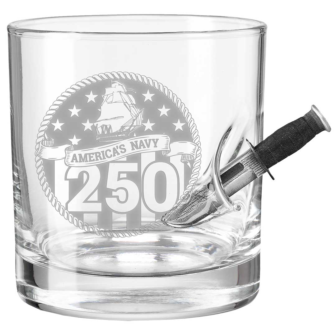 Military 250th Anniversary Glasses 11oz Rocks Glass Navy Combat Knife