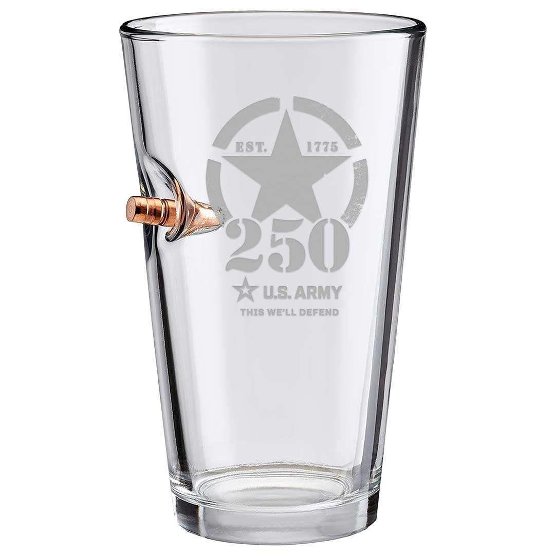 Military 250th Anniversary Glasses 16oz Pint Glass Army Bullet