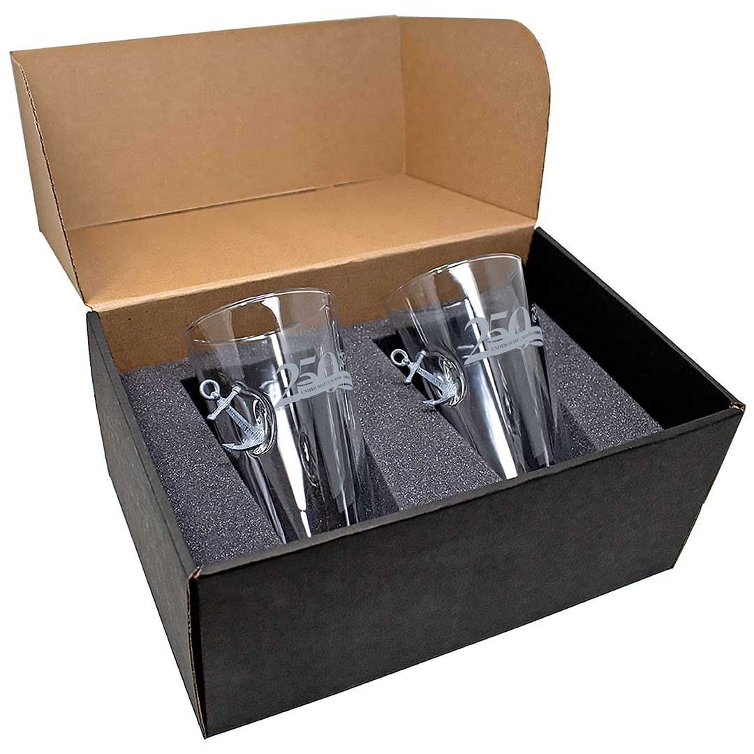Military 250th Anniversary Glasses Pint Glass Gift Set (2 Glasses) Marine Corps Anchor
