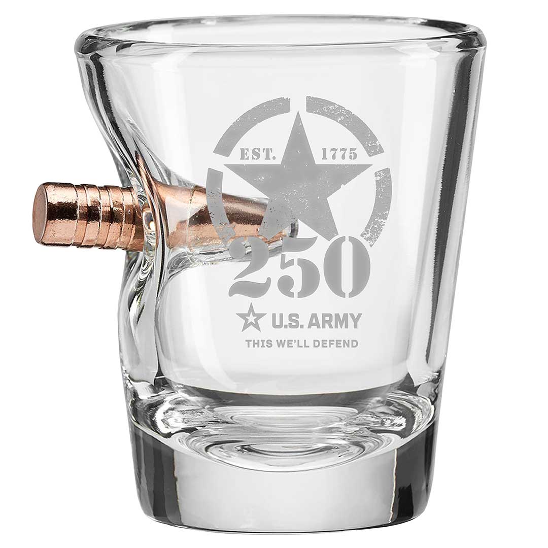 Military 250th Anniversary Glasses 2oz Shot Glass Army Bullet