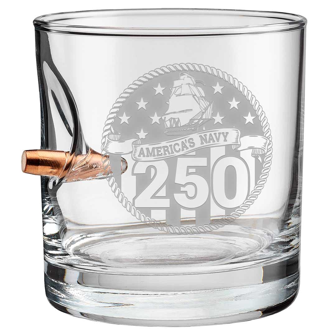 Military 250th Anniversary Glasses 11oz Rocks Glass Navy Bullet