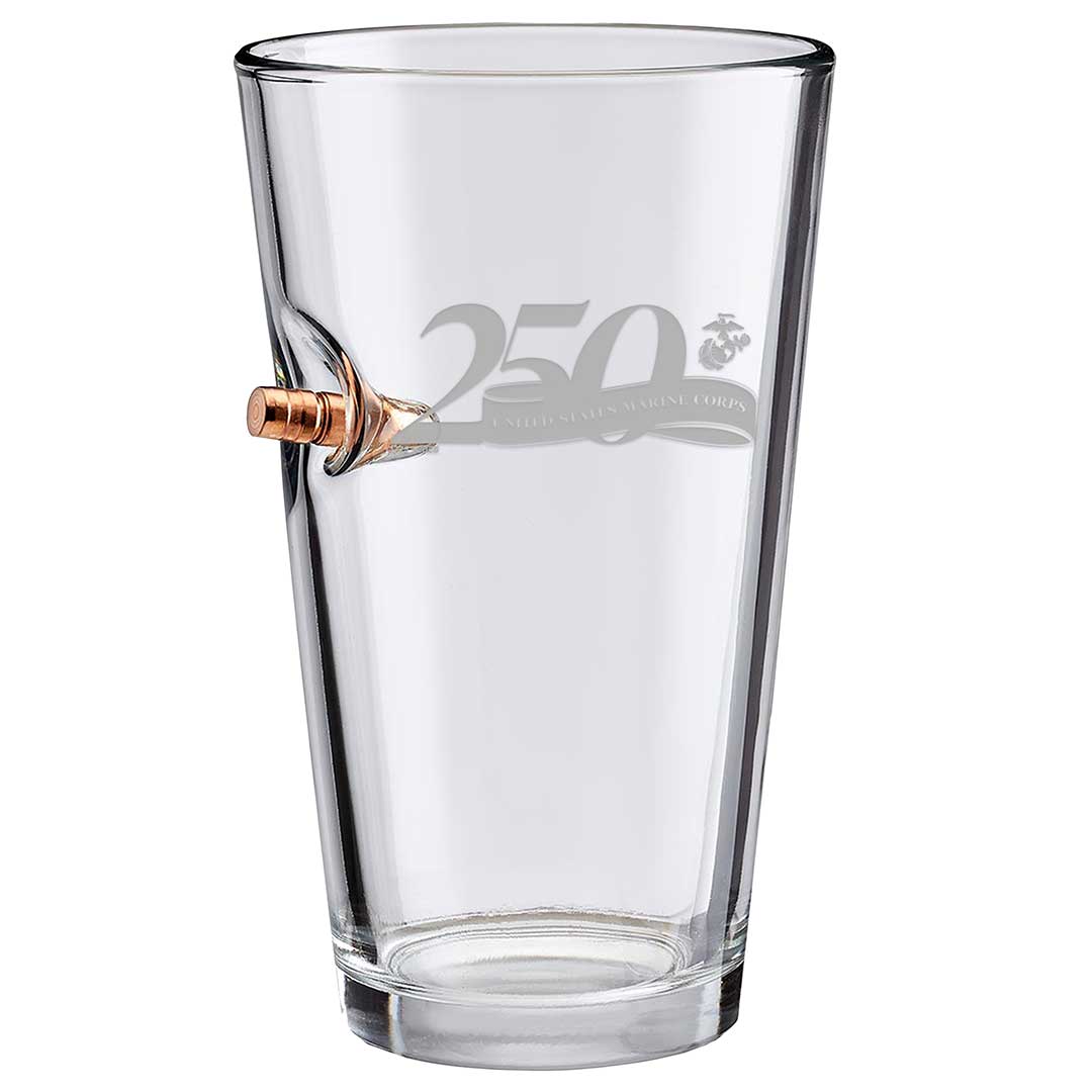 Military 250th Anniversary Glasses 16oz Pint Glass Marine Corps Bullet