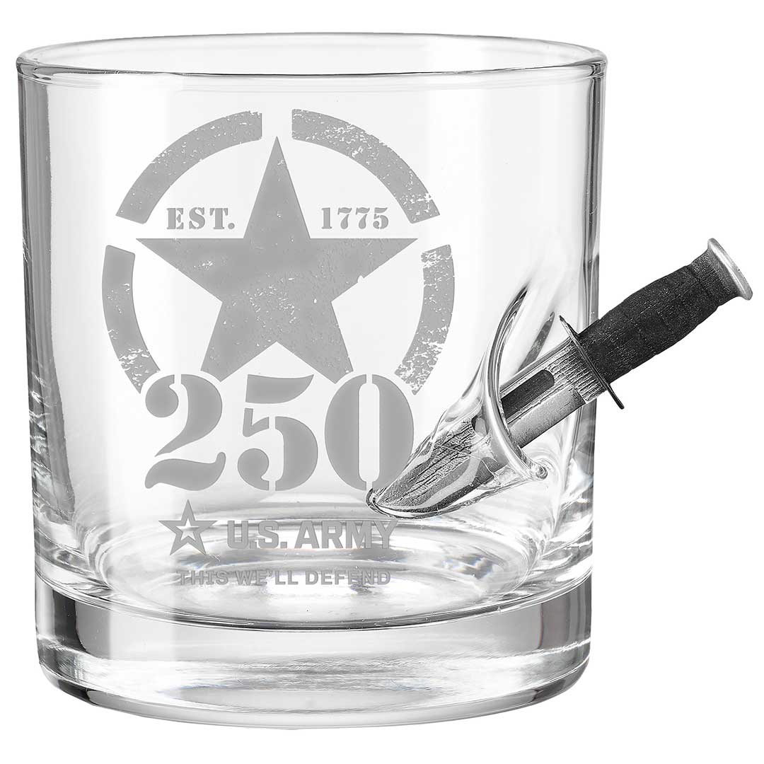 Military 250th Anniversary Glasses 11oz Rocks Glass Army Combat Knife