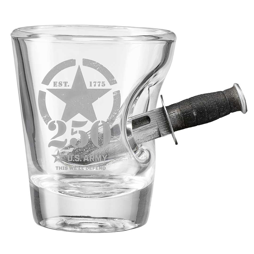 Military 250th Anniversary Glasses 2oz Shot Glass Army Combat Knife
