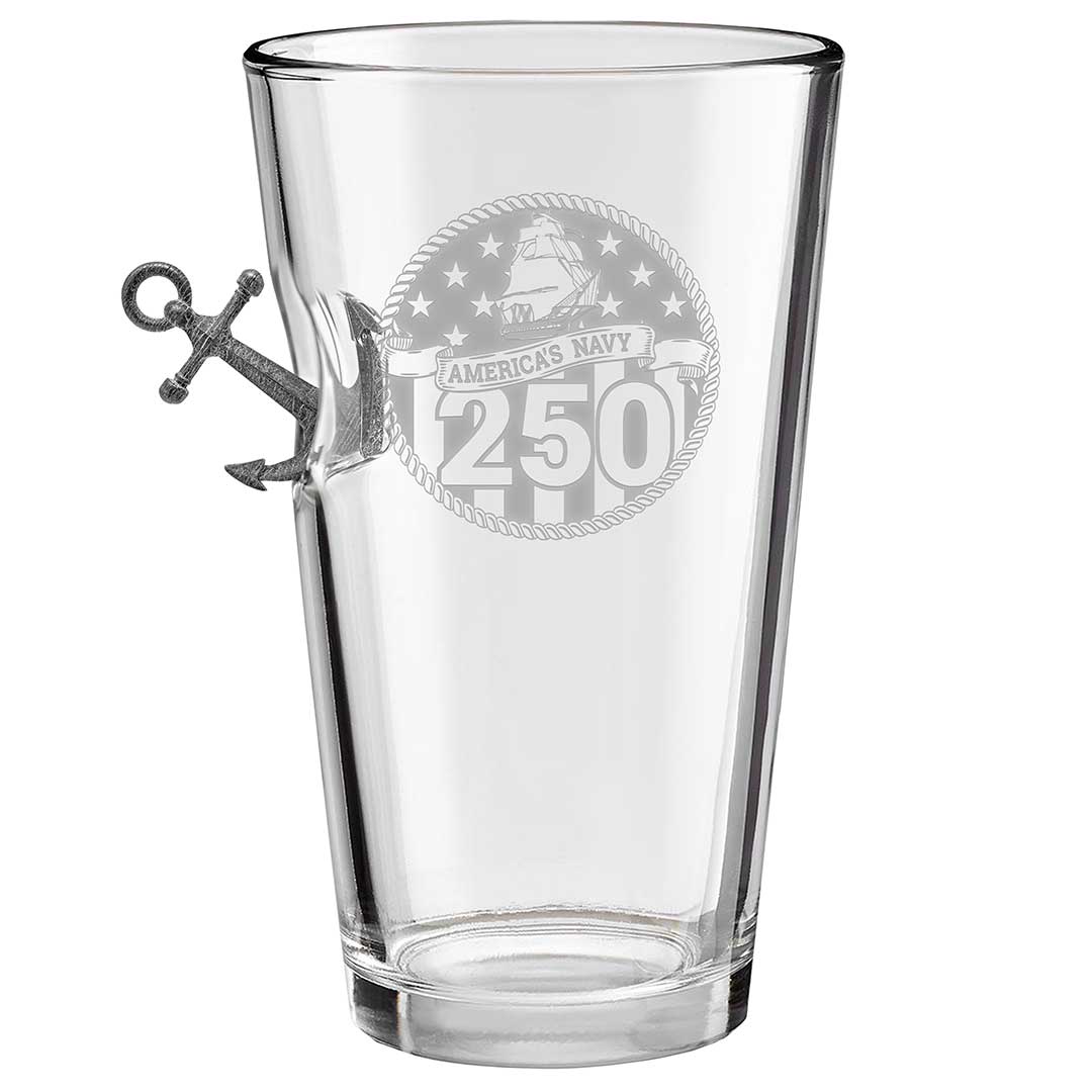 Military 250th Anniversary Glasses 16oz Pint Glass Navy Anchor