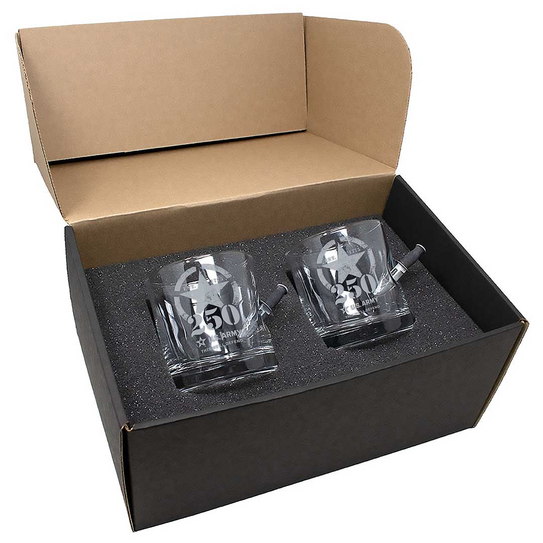 Military 250th Anniversary Glasses Rocks Glass Gift Set (2 Glasses) Army Combat Knife