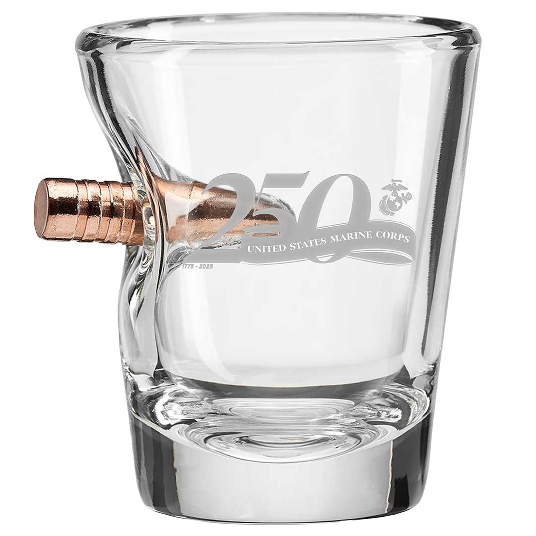 Military 250th Anniversary Glasses 2oz Shot Glass Marine Corps Bullet
