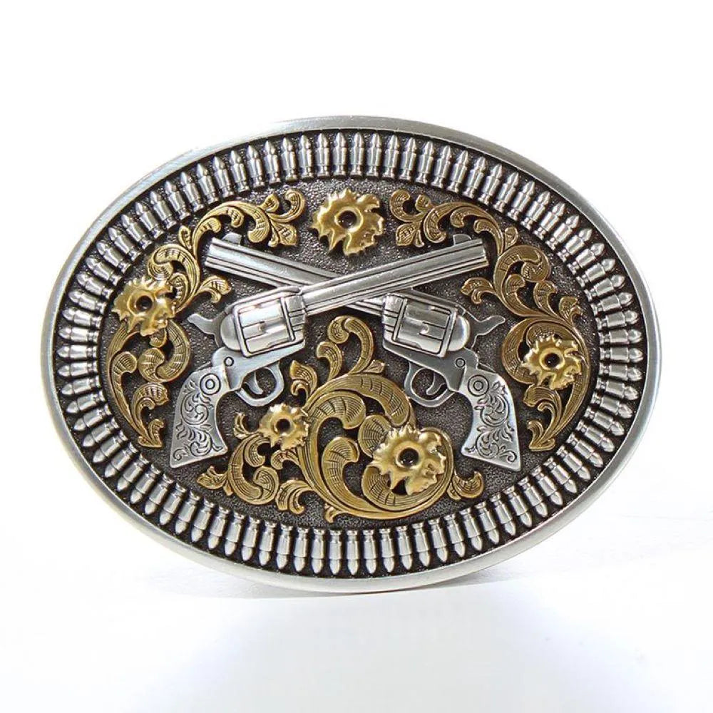 Nocona Floral Revolver - Belt Buckle Silver Gold