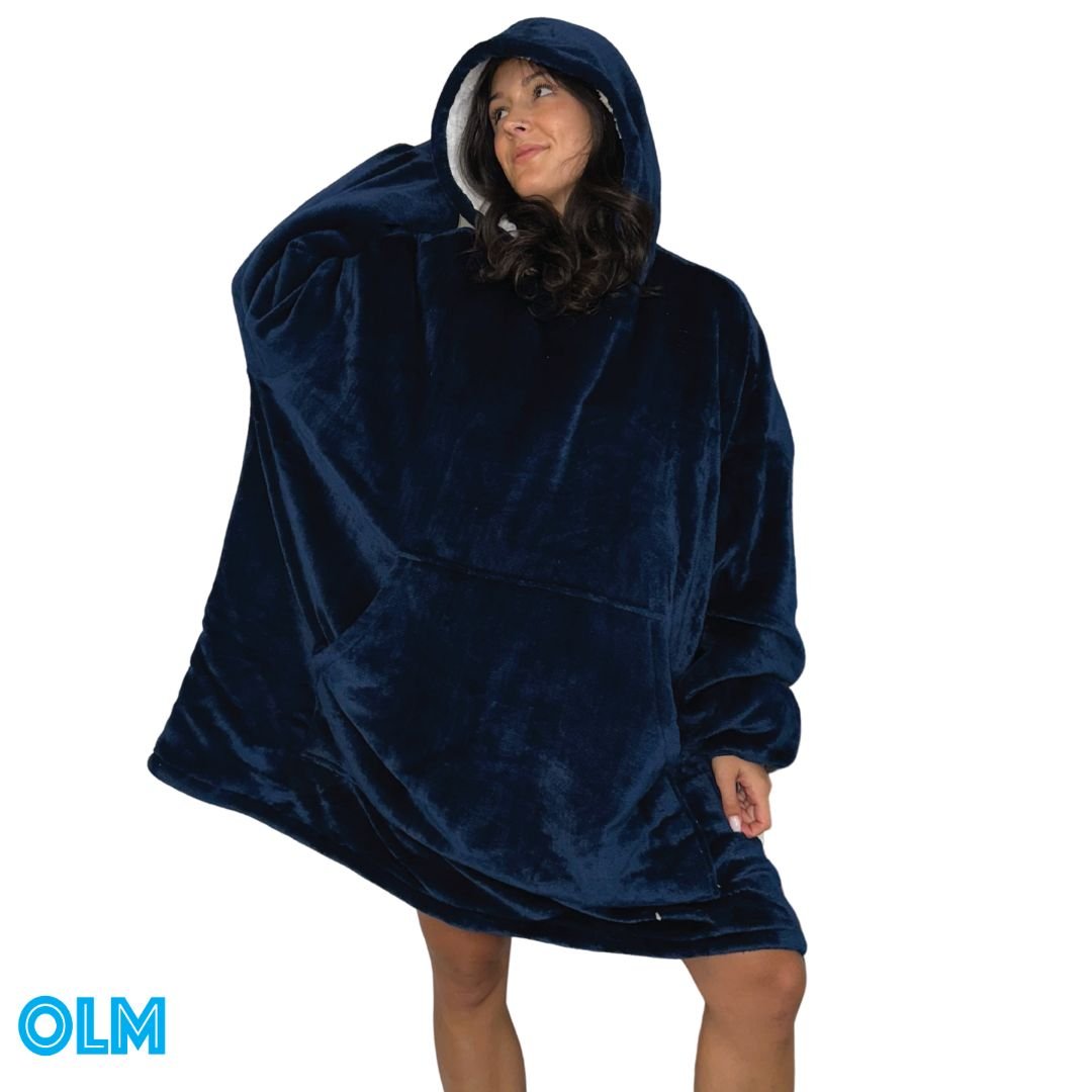 Wearable Sherpa Blanket Hoodie oversize for Kids & Adults | OLM Toys Navy