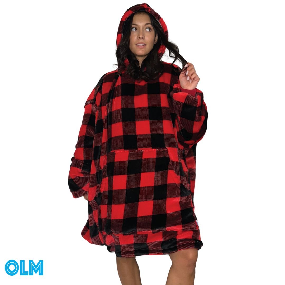 Wearable Sherpa Blanket Hoodie oversize for Kids & Adults | OLM Toys Red
