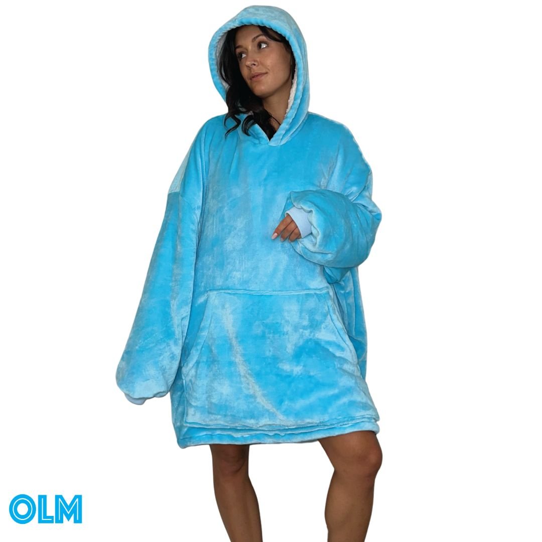 Wearable Sherpa Blanket Hoodie oversize for Kids & Adults | OLM Toys light blue