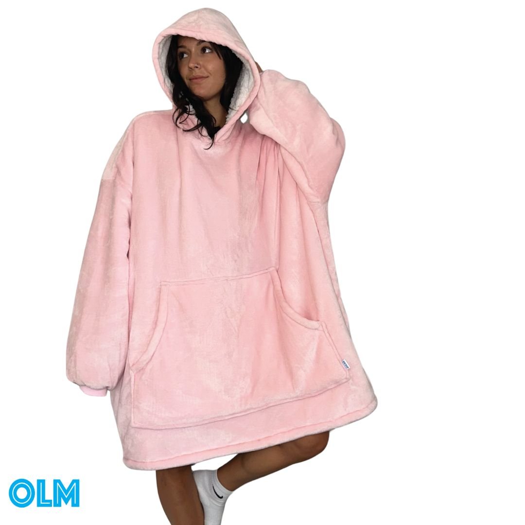 Wearable Sherpa Blanket Hoodie oversize for Kids & Adults | OLM Toys Pink