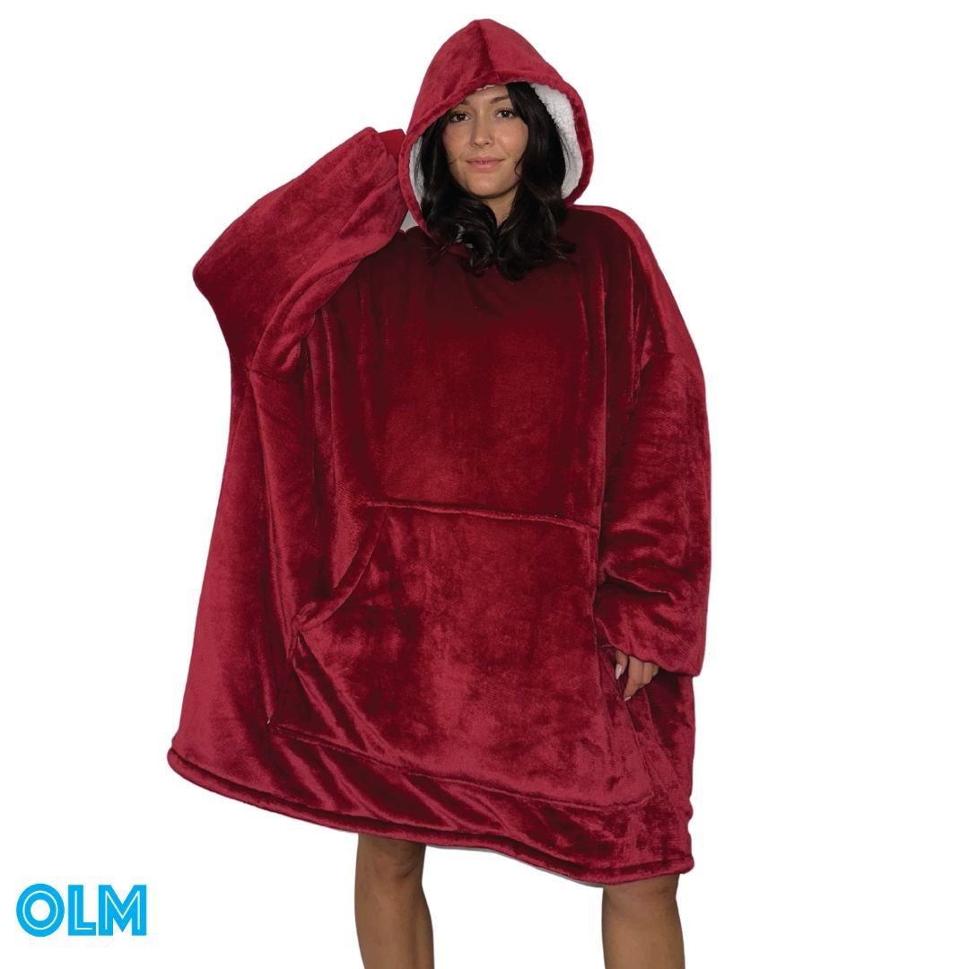 Wearable Sherpa Blanket Hoodie oversize for Kids & Adults | OLM Toys burgandy