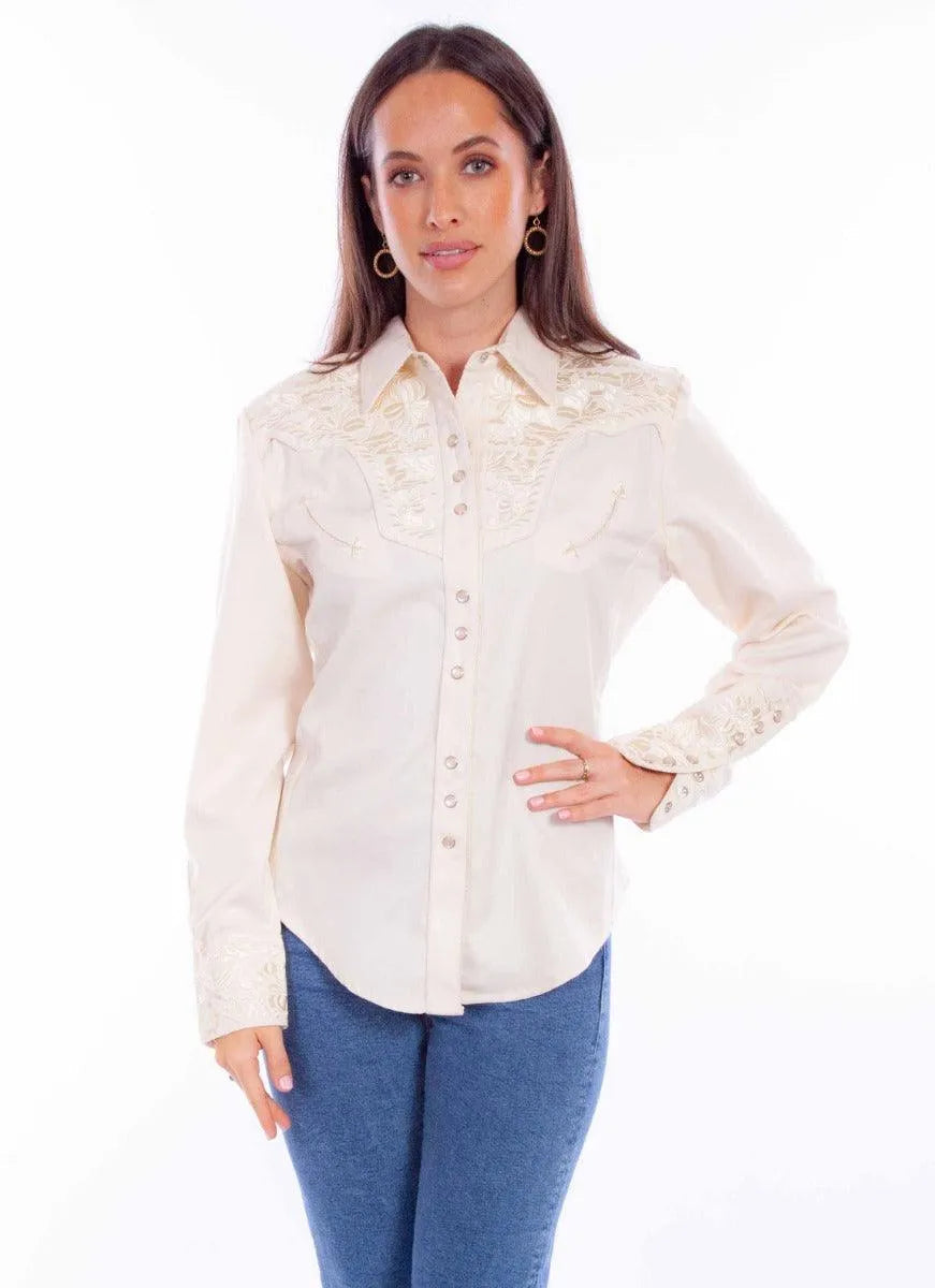 Scully Floral Tooled Embroidery - Women's Western Shirt Ivory
