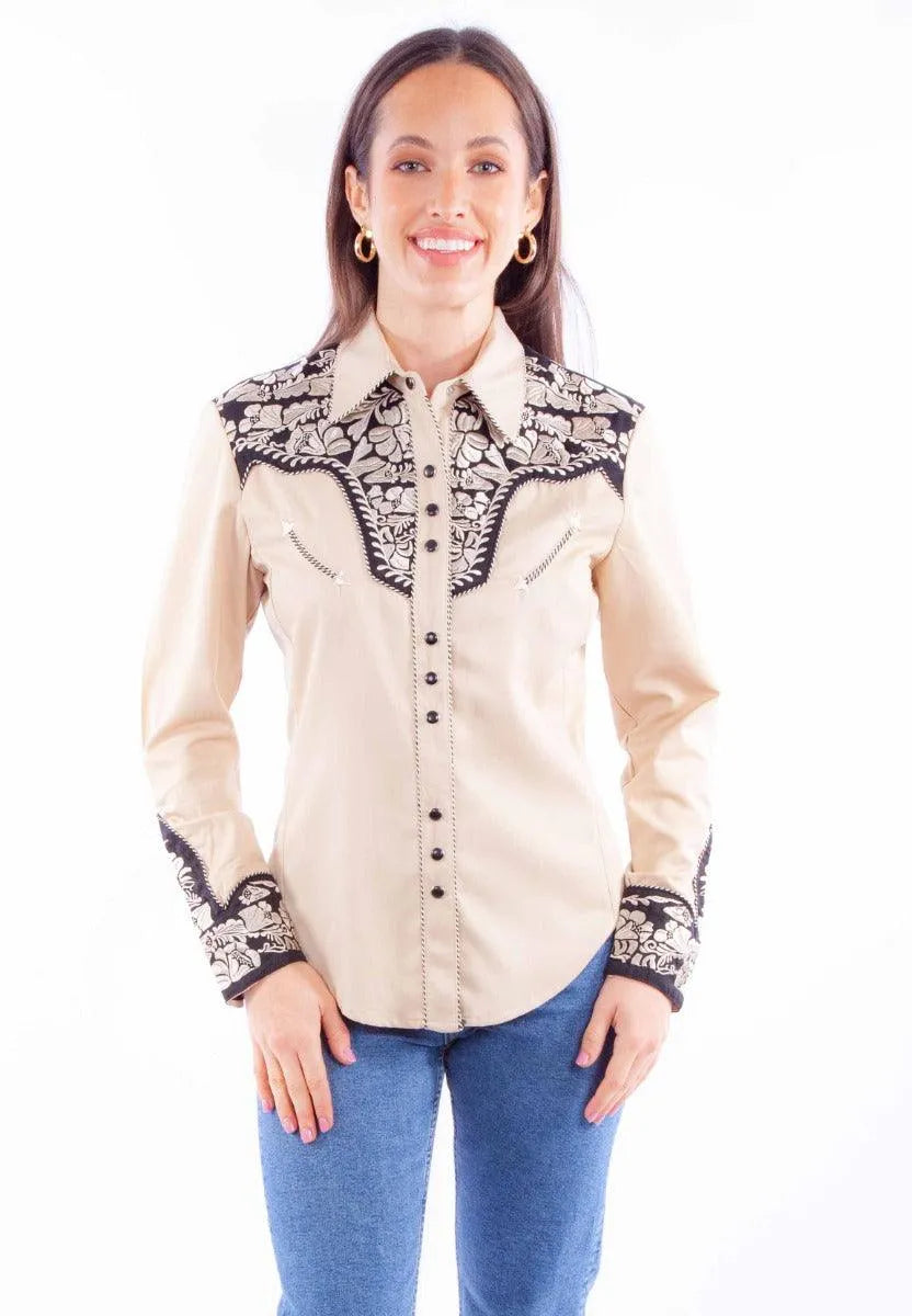 Scully Floral Tooled Embroidery - Women's Western Shirt Tan