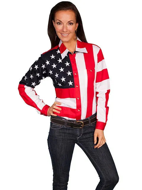 Scully Patriot - Women's Long Sleeve Shirt Red White & Blue