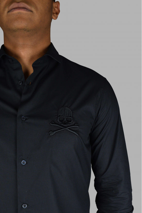 Philipp Plein Men Diamond Cut Ls Skull Shirt