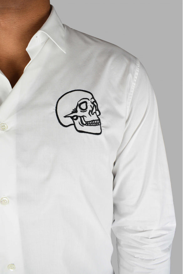 Philipp Plein Men Gold Cut Ls Skull Shirt