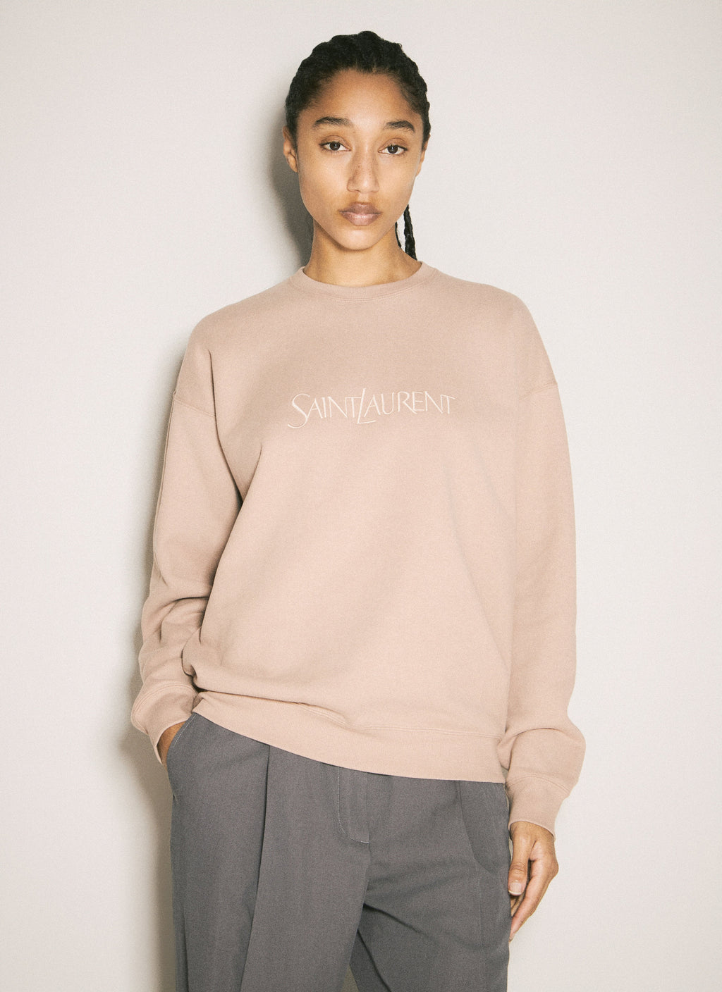 Saint Laurent Women Logo Embroidery Sweatshirt