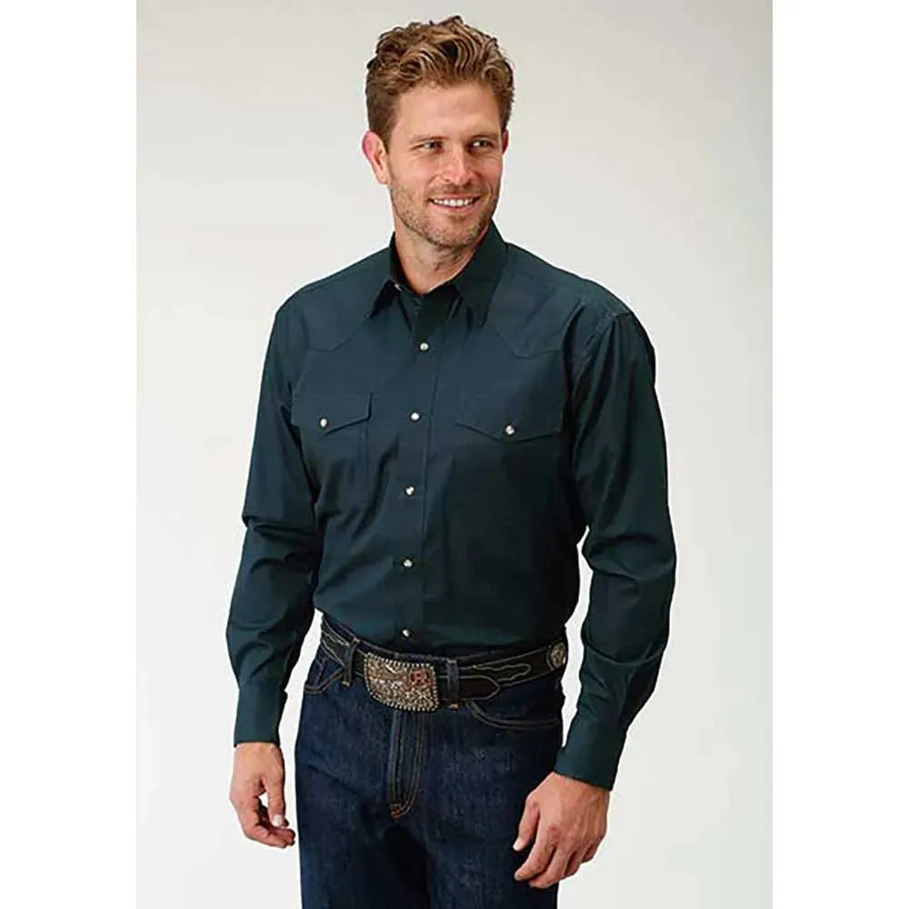 Roper Solid Poplin Snap - Mens Western Shirt Green