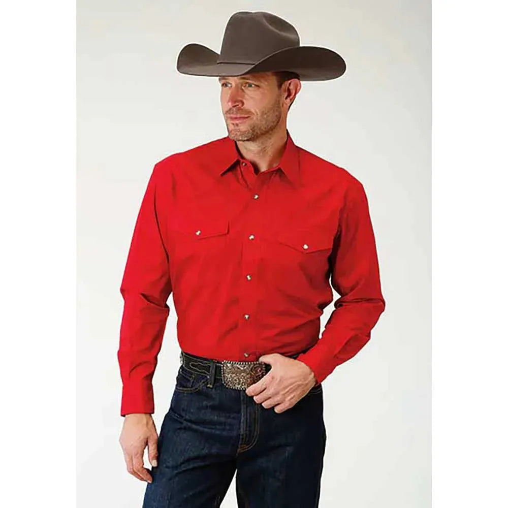 Roper Solid Poplin Snap - Mens Western Shirt Red