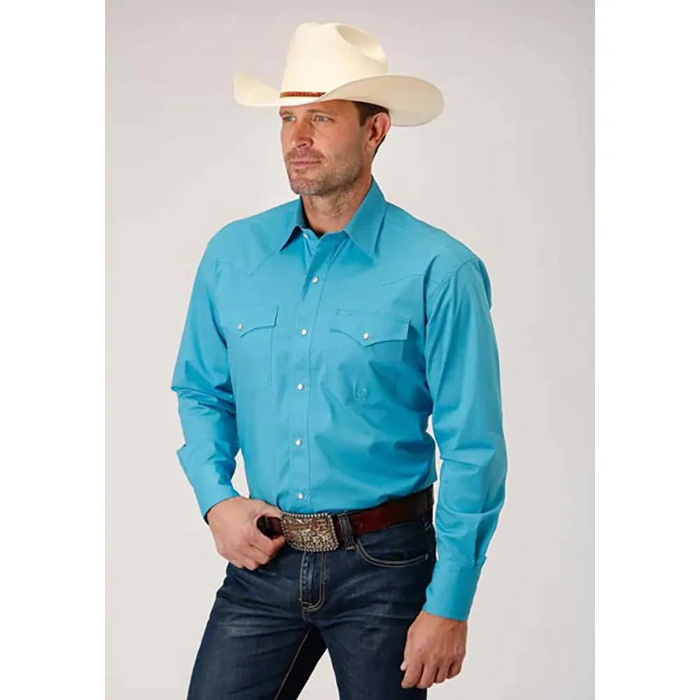 Roper Solid Poplin Snap - Mens Western Shirt Turquoise