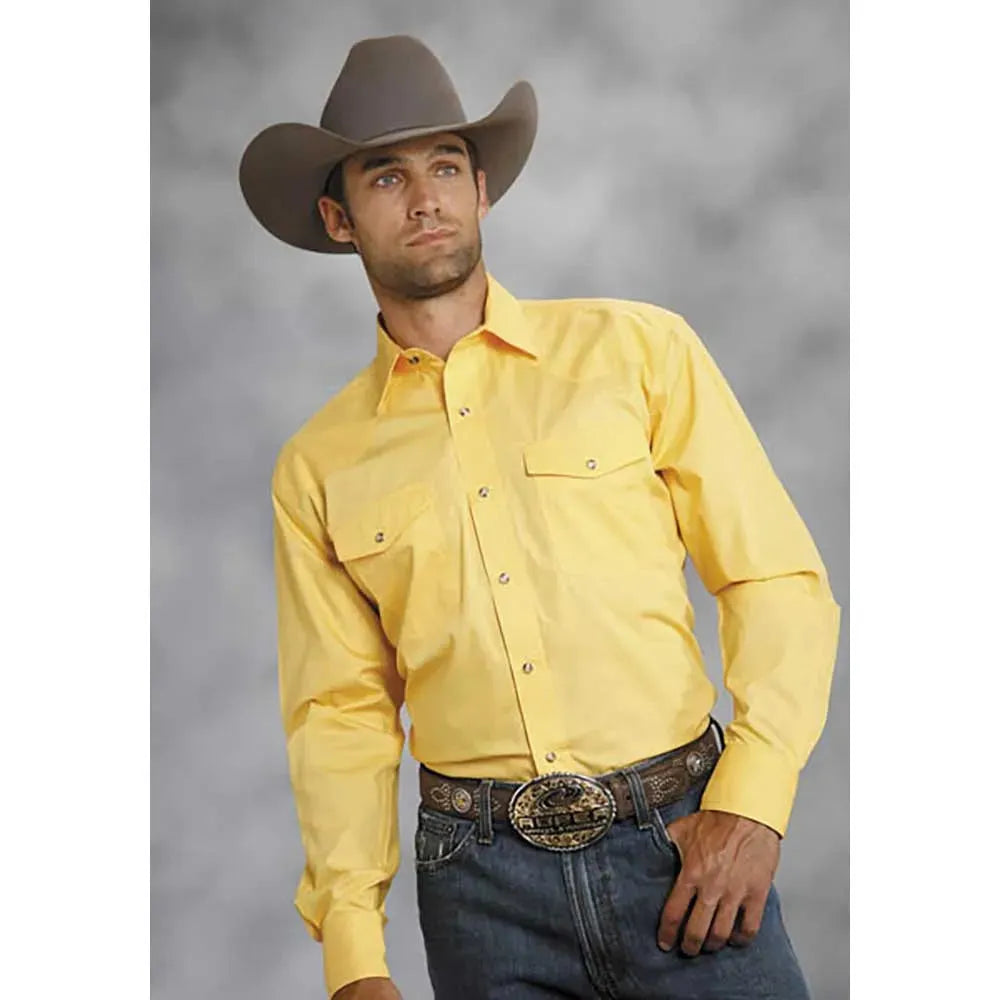 Roper Solid Poplin Snap - Mens Western Shirt Yellow