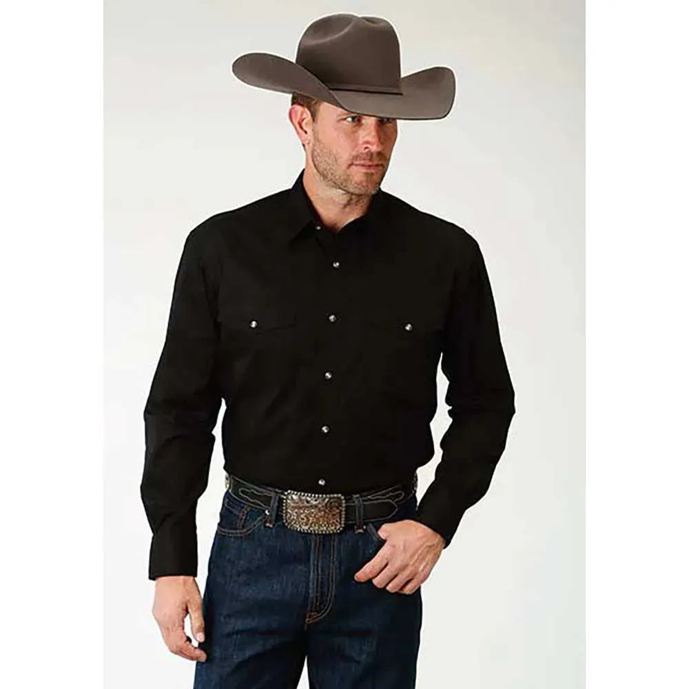 Roper Solid Poplin Snap - Mens Western Shirt Black