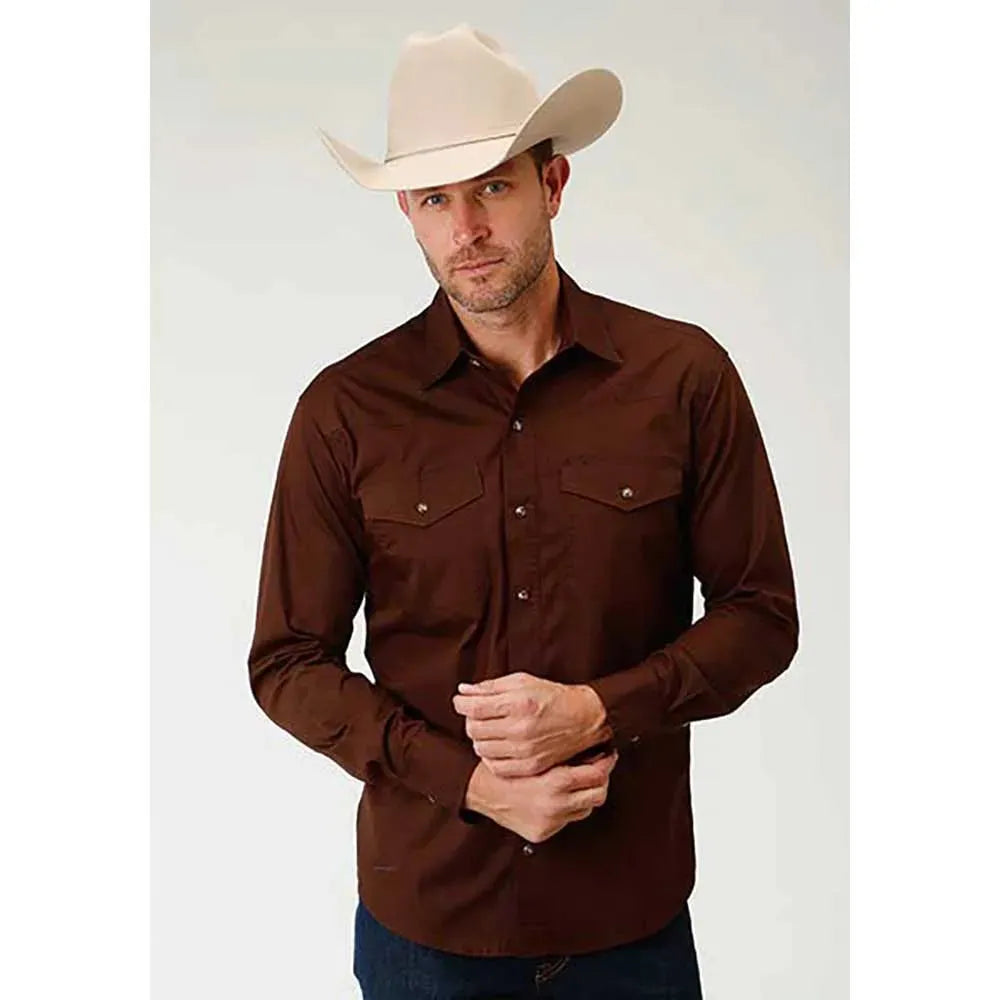 Roper Solid Poplin Snap - Mens Western Shirt Chocolate