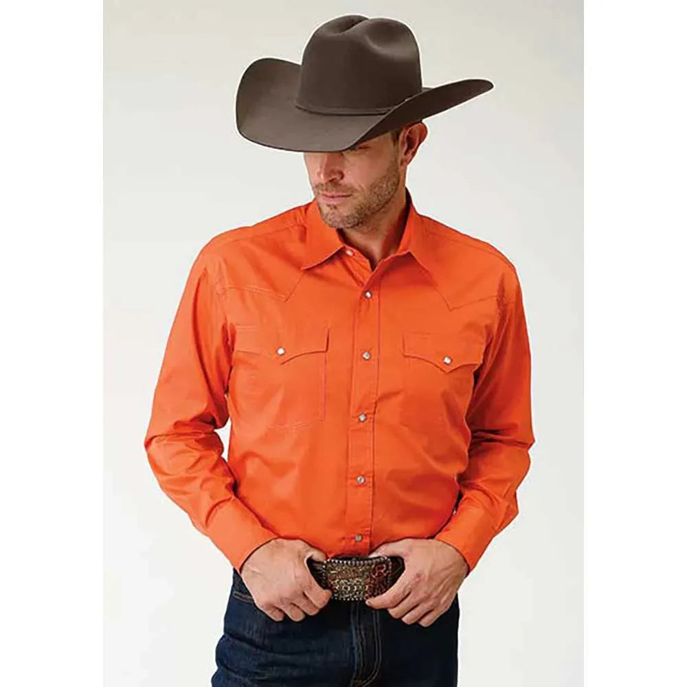 Roper Solid Poplin Snap - Mens Western Shirt Orange