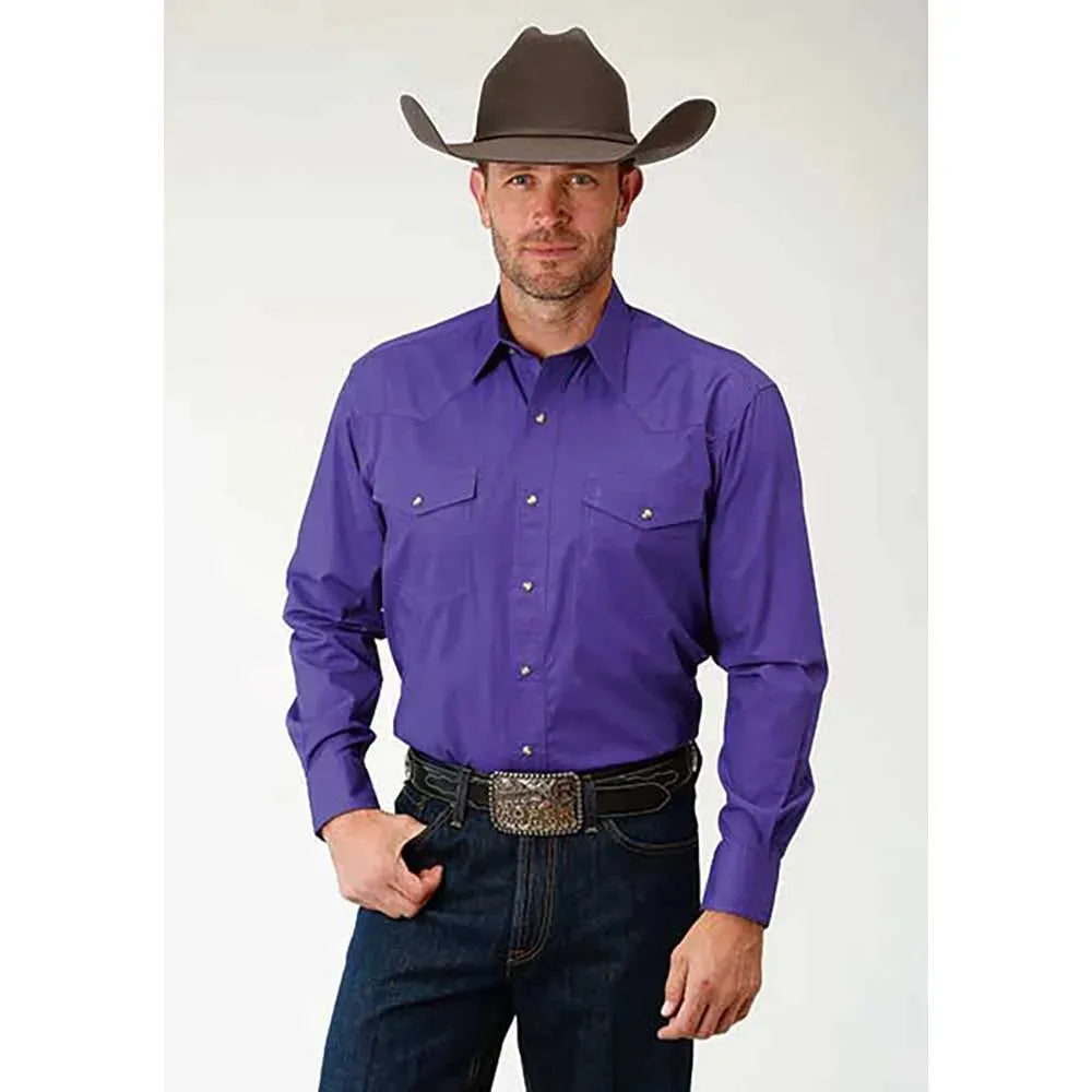 Roper Solid Poplin Snap - Mens Western Shirt Purple