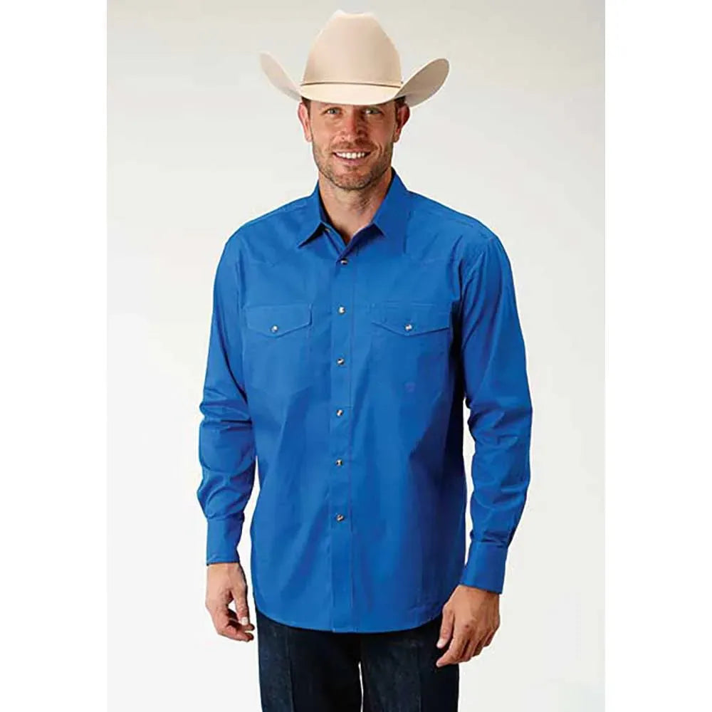 Roper Solid Poplin Snap - Mens Western Shirt Blue