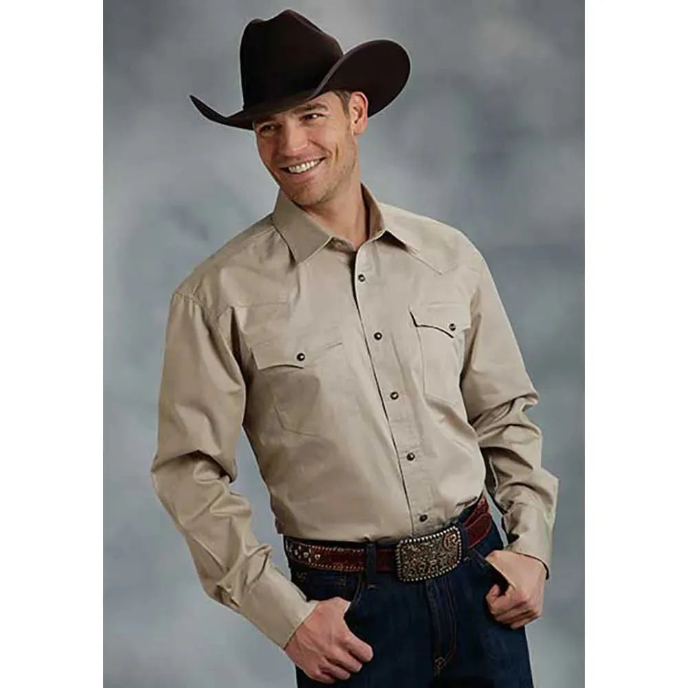 Roper Solid Poplin Snap - Mens Western Shirt Tan