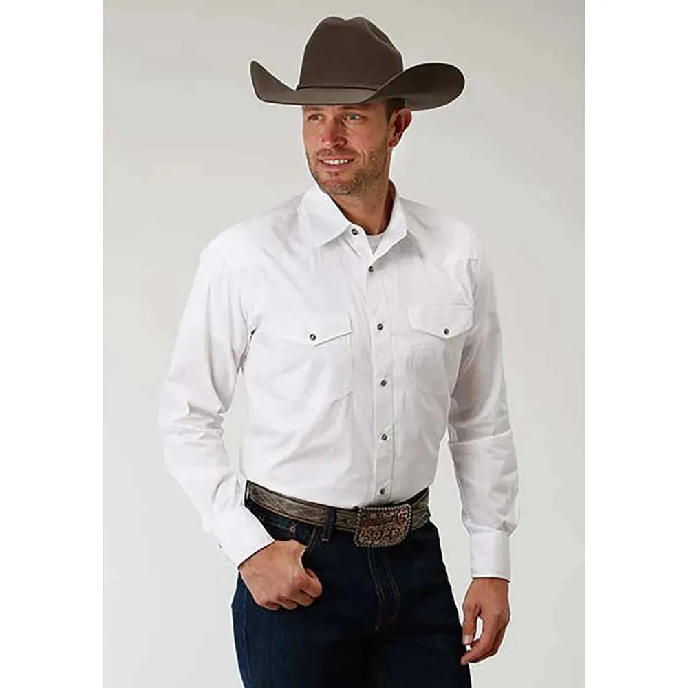 Roper Solid Poplin Snap - Mens Western Shirt White