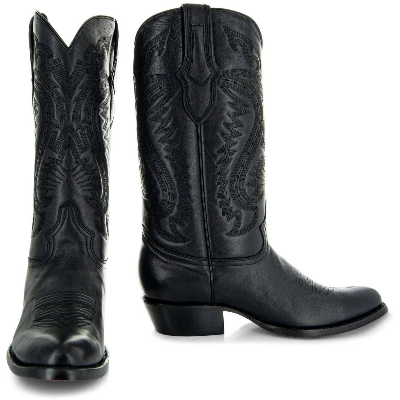 Cowboy Dress Boots | Mens Classic Round-Toe Boots (H7001) Black Genuine Leather