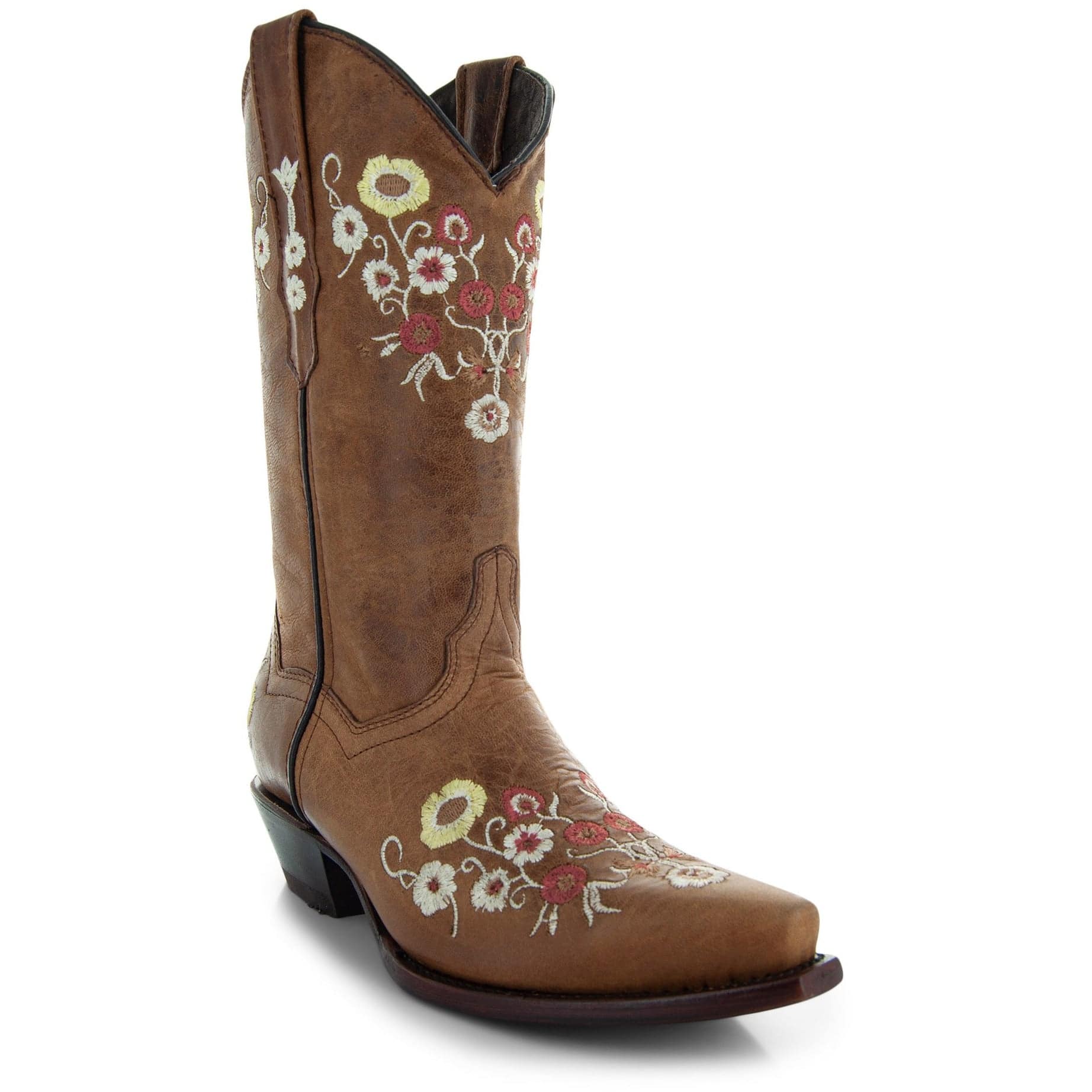 Women's Snipped Toe Western Boots | Floral Showstopper Cowgirl Boots (M50044) Tan