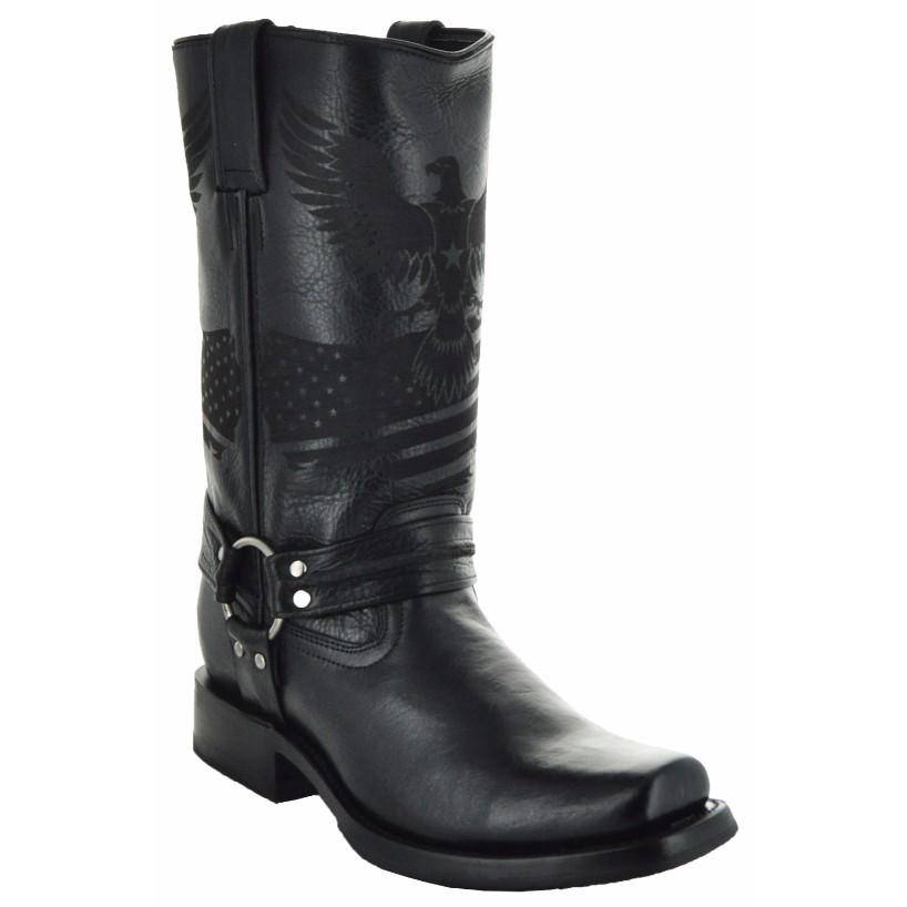 Eagle Rider Men's Leather Biker Boots (H50021) Black Genuine Leather