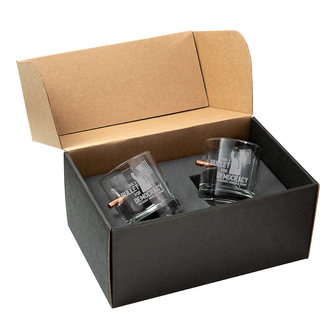 Trump Whiskey Glasses (4 Design Options) Bullet for Democracy Yes